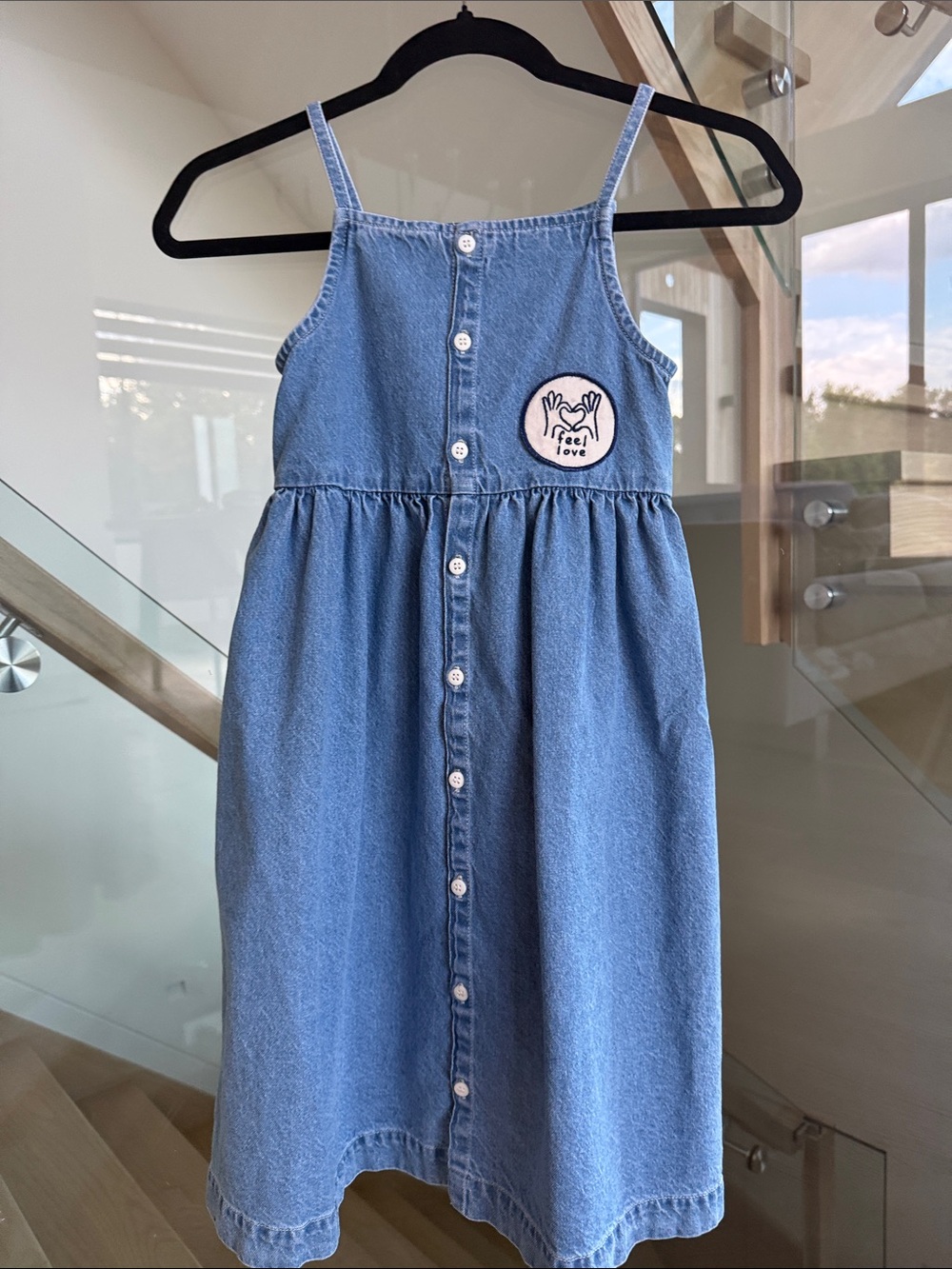 Wynken Girls' Light Blue Denim Dress with Patch